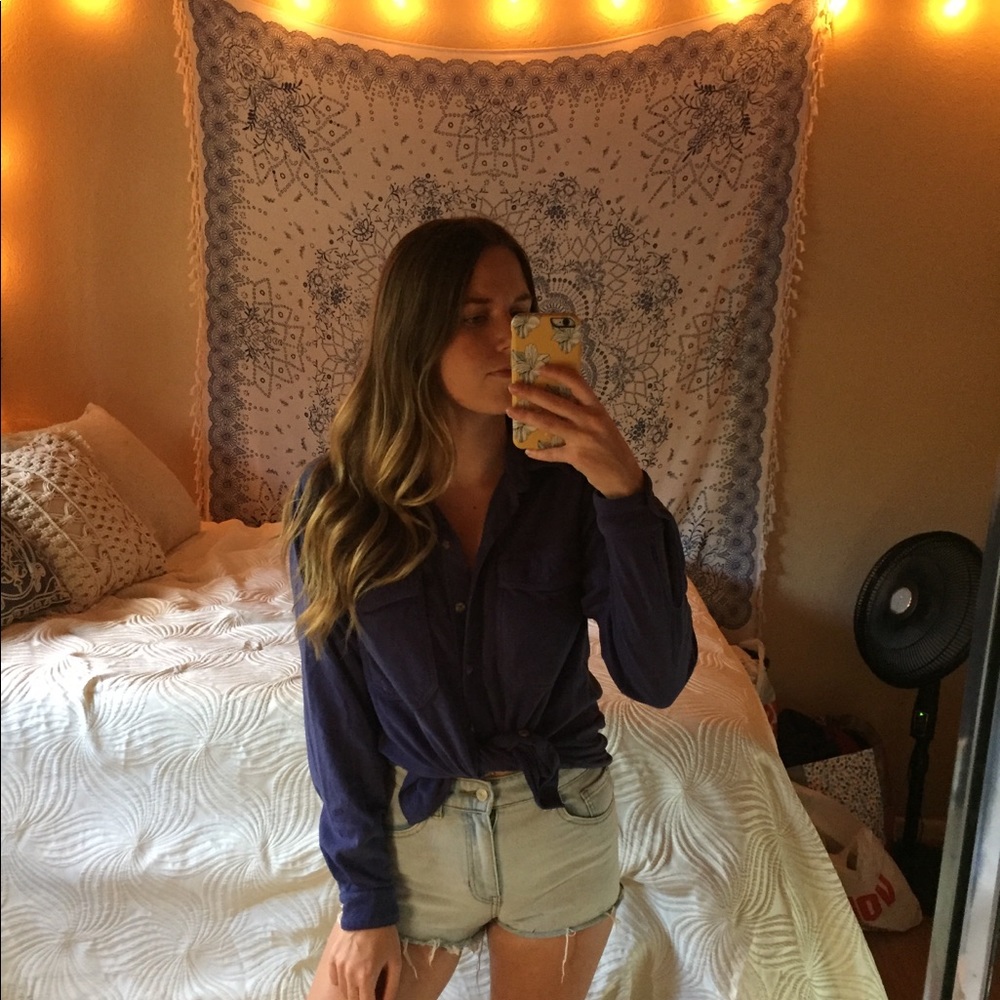 Blue button up top